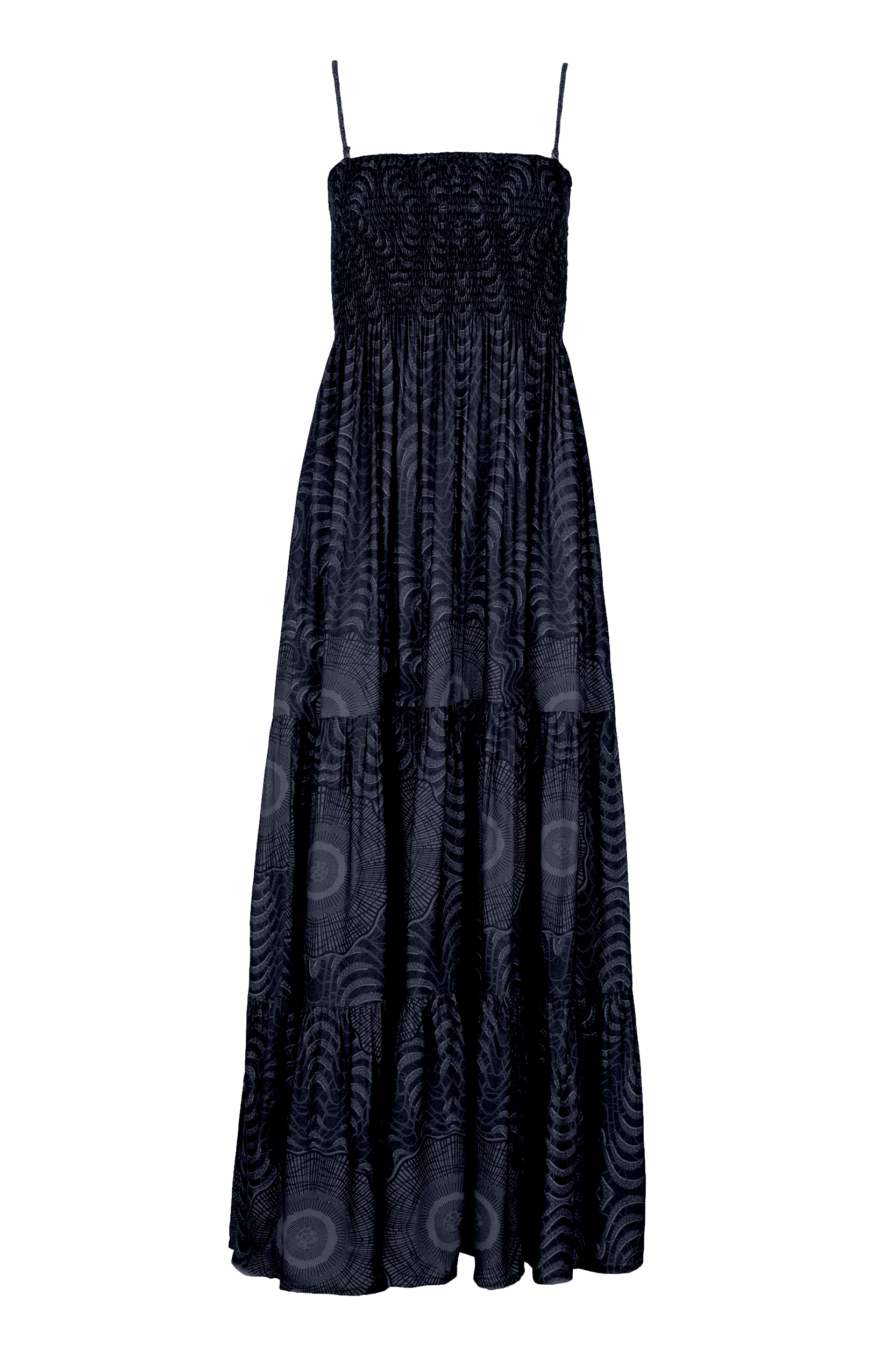 Gaia Dress in Charcoal African Peacock Print