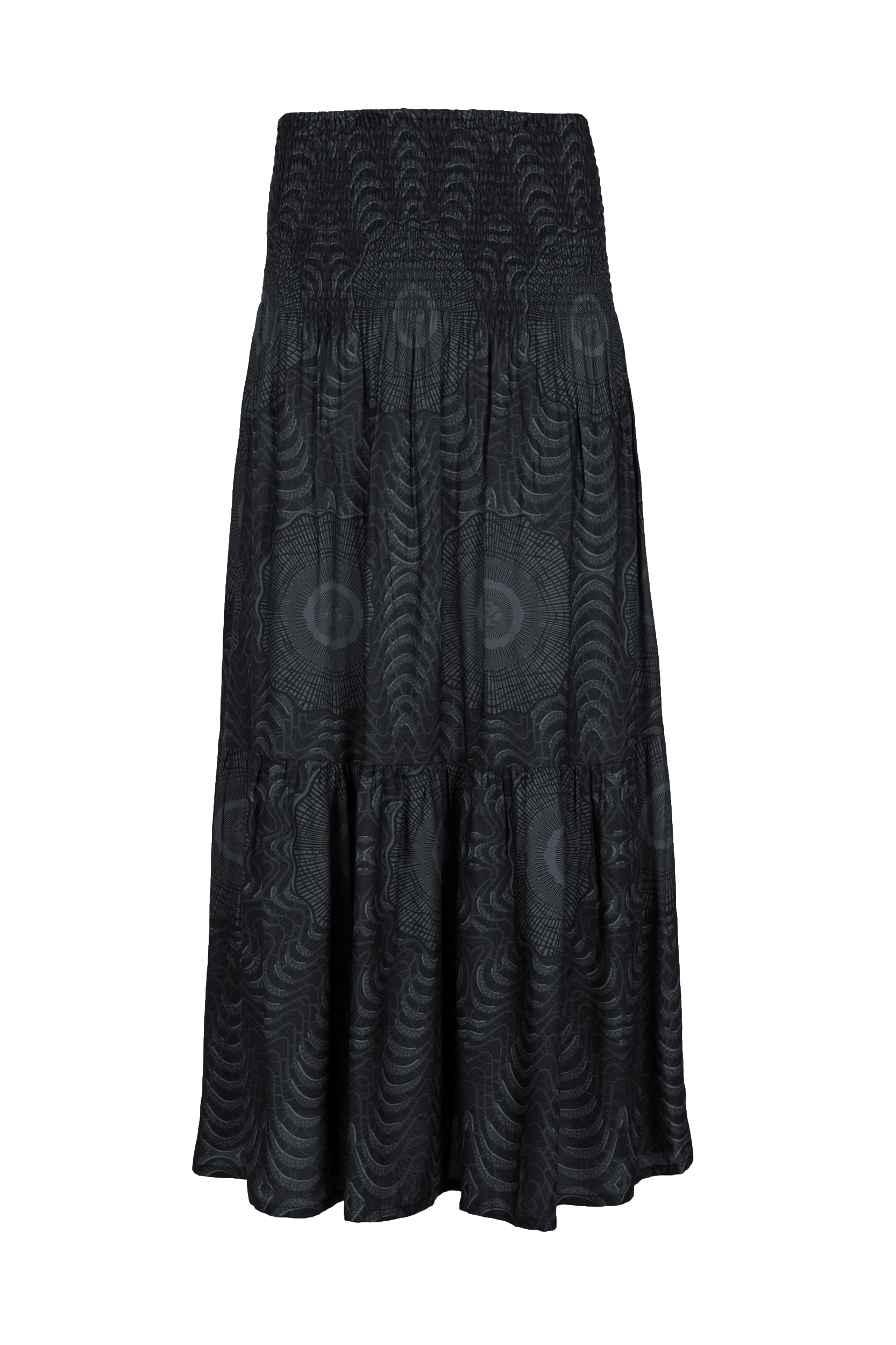 Gaia Skirt in Charcoal African Peacock Print