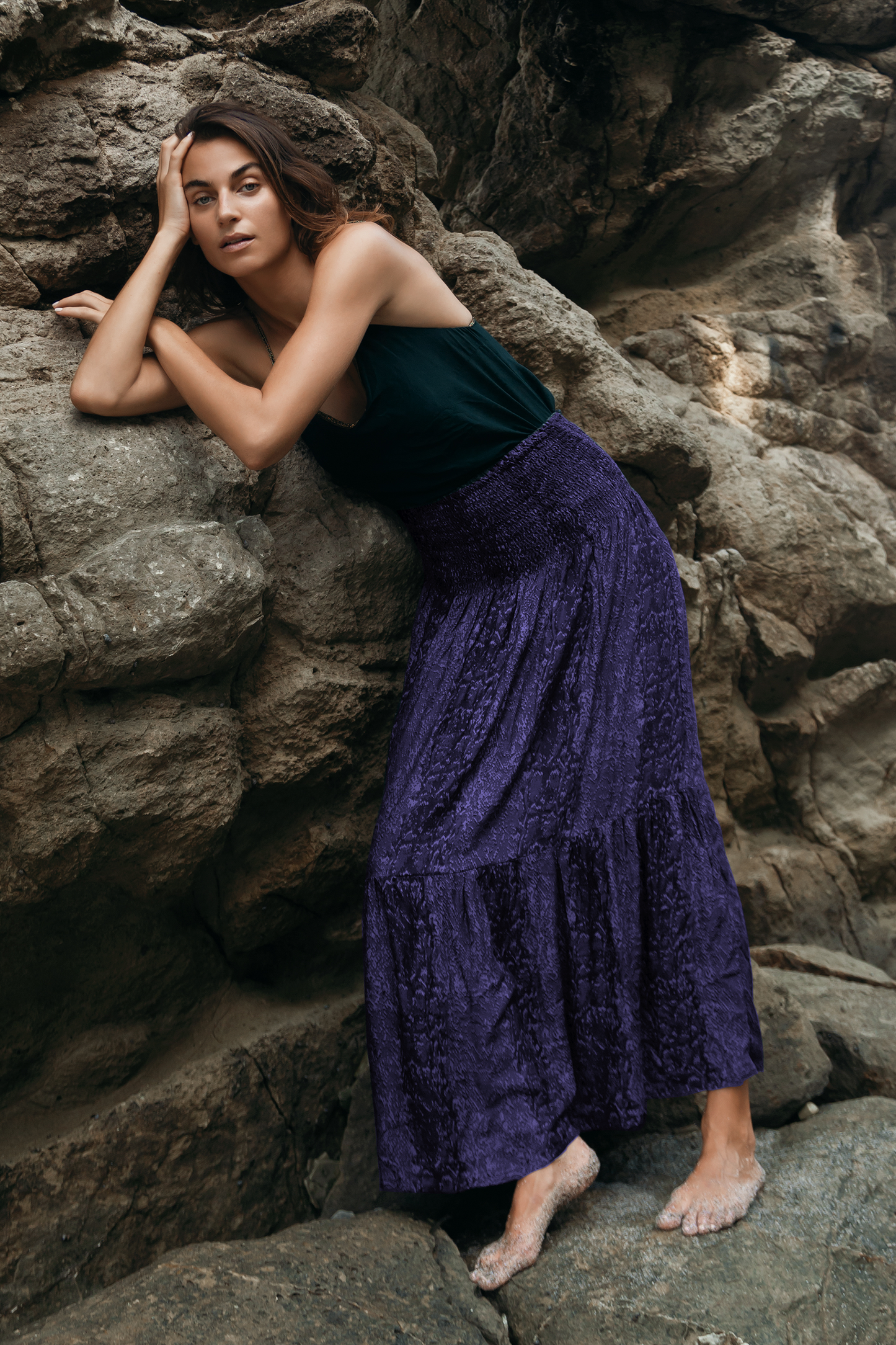 Gaia Skirt in Snake Print in Nightshade