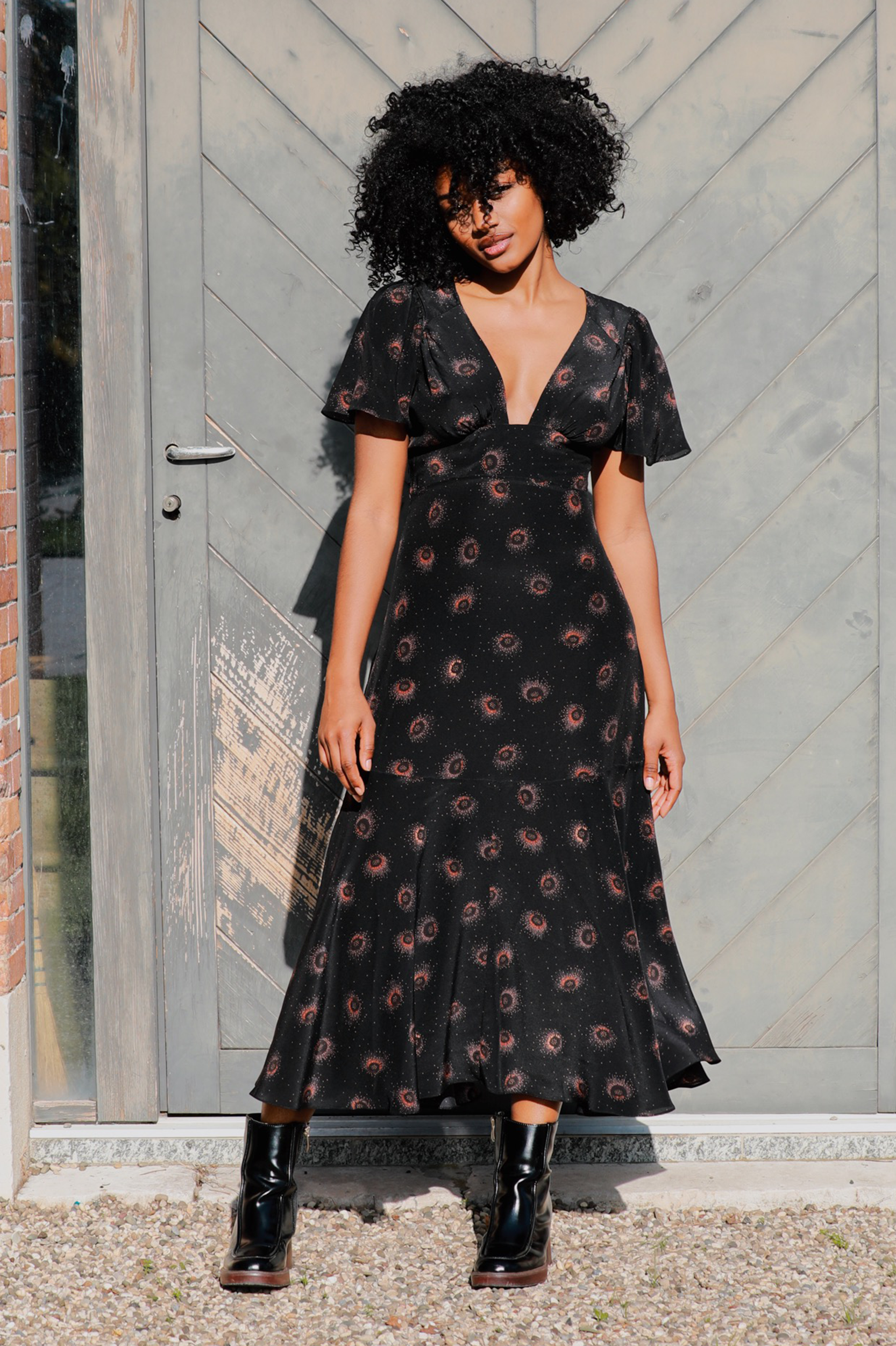Iris Dress in Chocolate Medusa Print