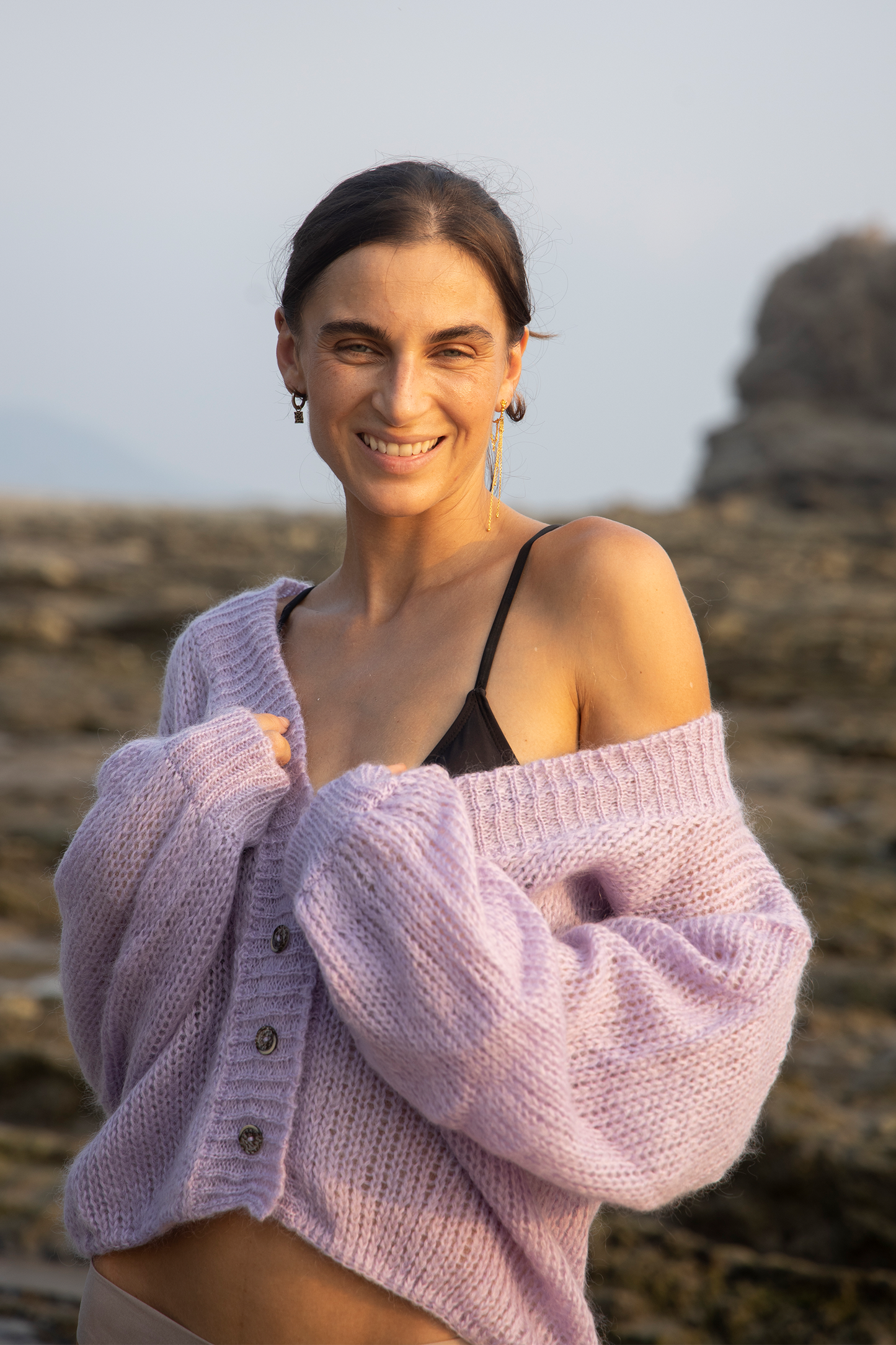 Cropped Cardigan in Lilac