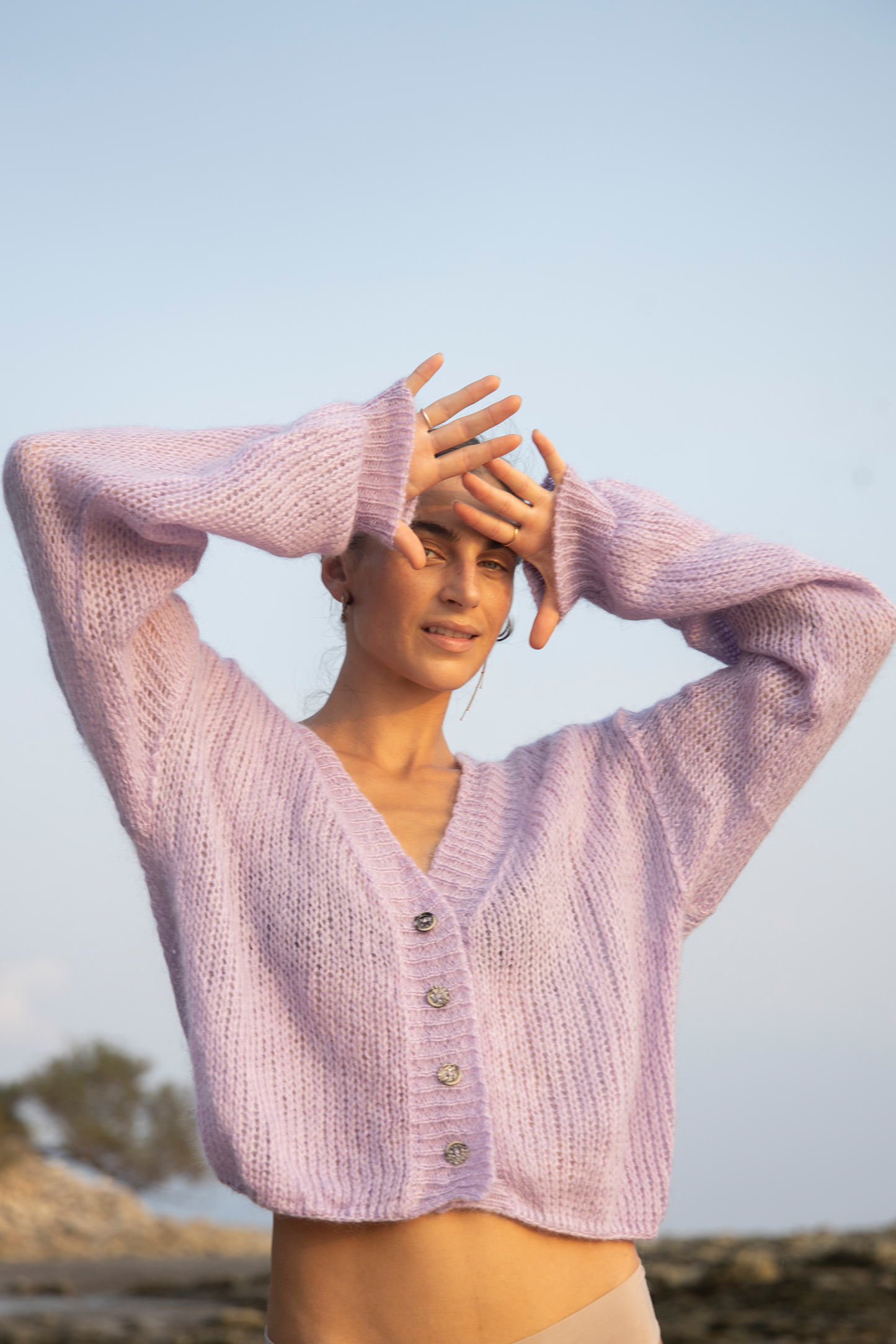 Cropped Cardigan in Lilac