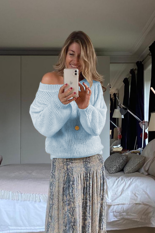 Cropped Mohair Jumper in Pale Blue