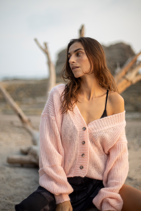 Cropped Cardigan in Dusty Rose