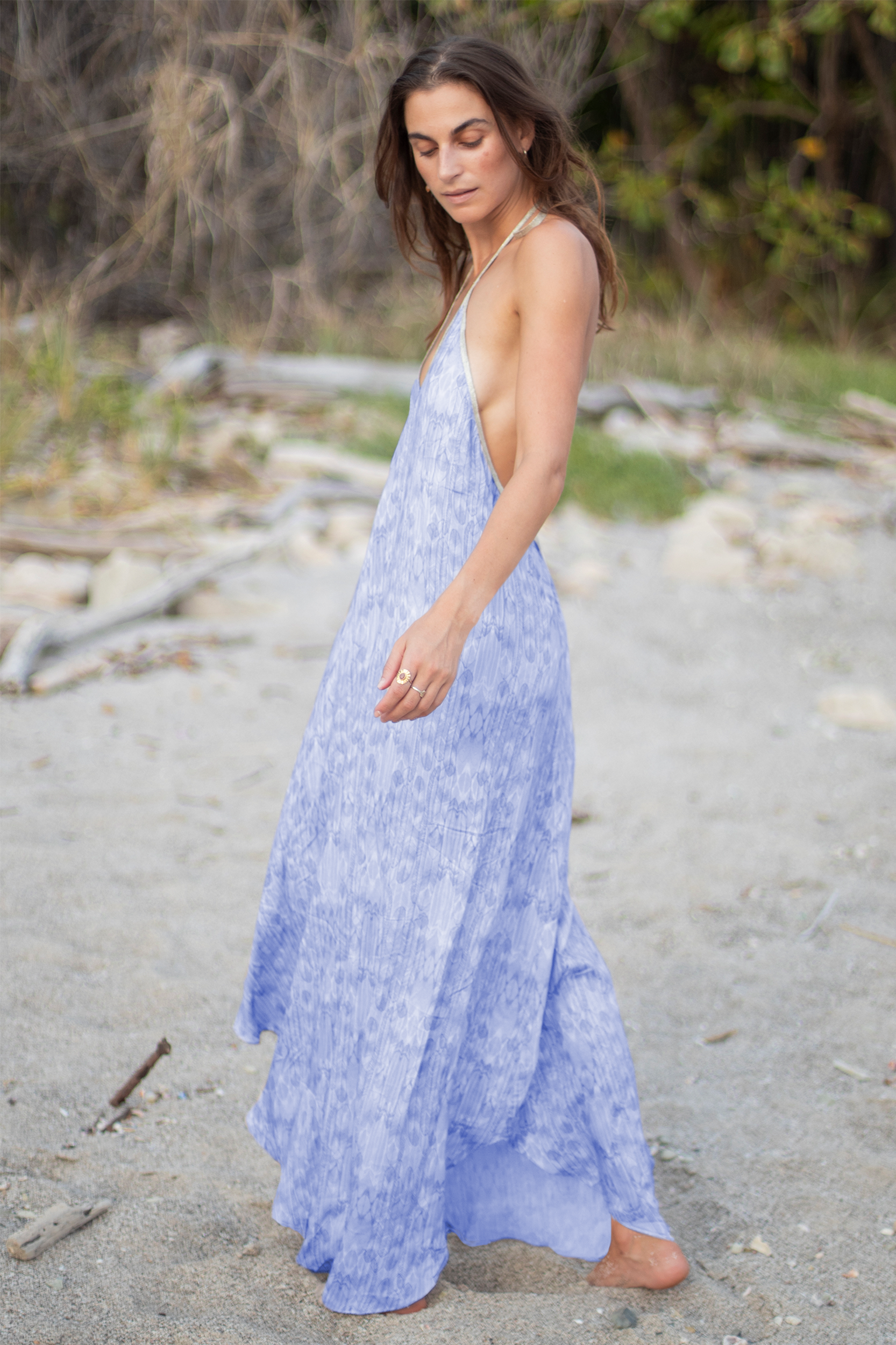 Rhodes Dress in Dusty Sweetpea Balinese Feather Print