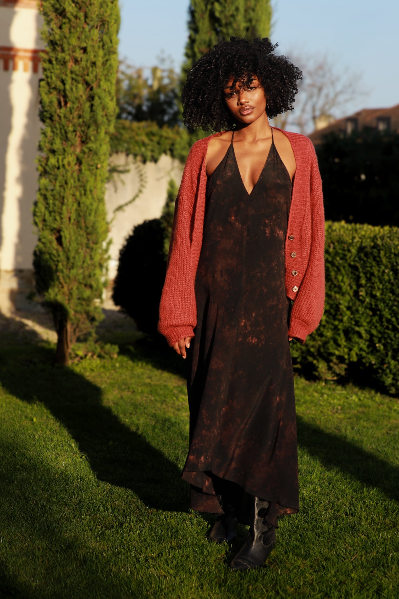 Rhodes Dress in Bitter Chocolate Tie-Dye Print