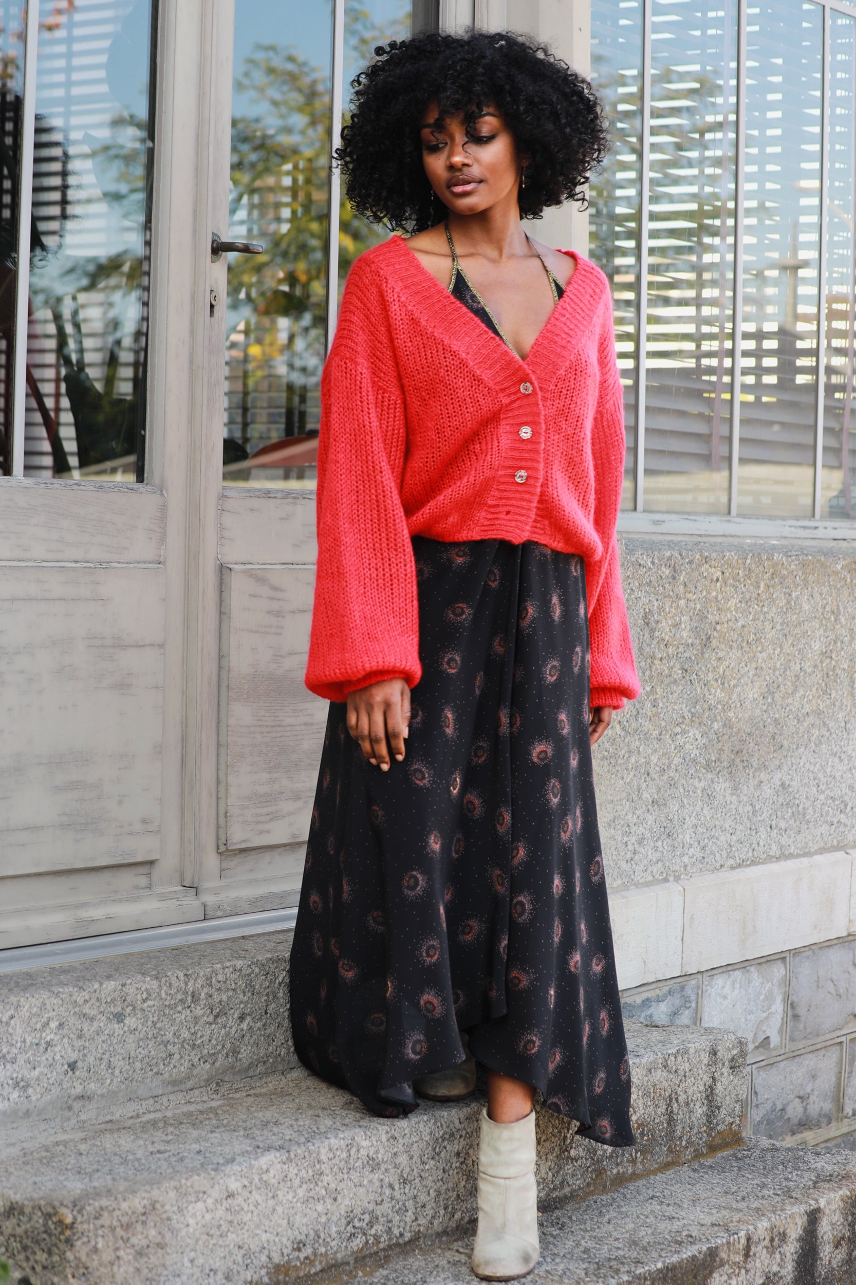 Rhodes Dress in Chocolate Medusa Print Silk