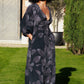 Thalia in Foglia Print in Charcoal