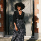 Calypso Skirt in Foglia Print in Charcoal