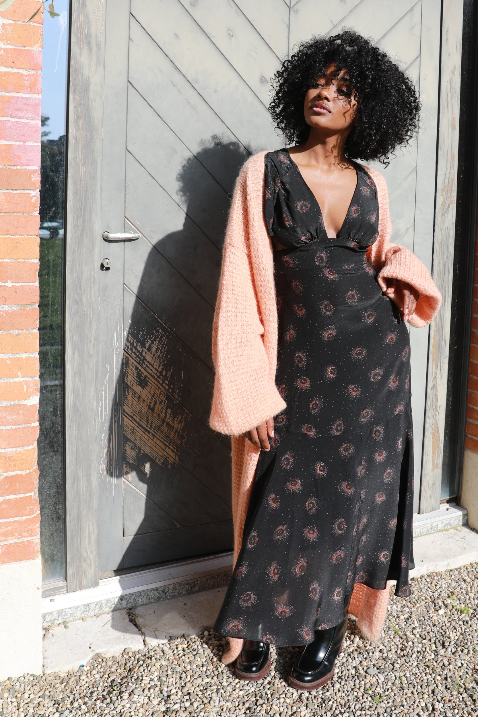 Long Bell- Sleeved Cardigan in Apricot