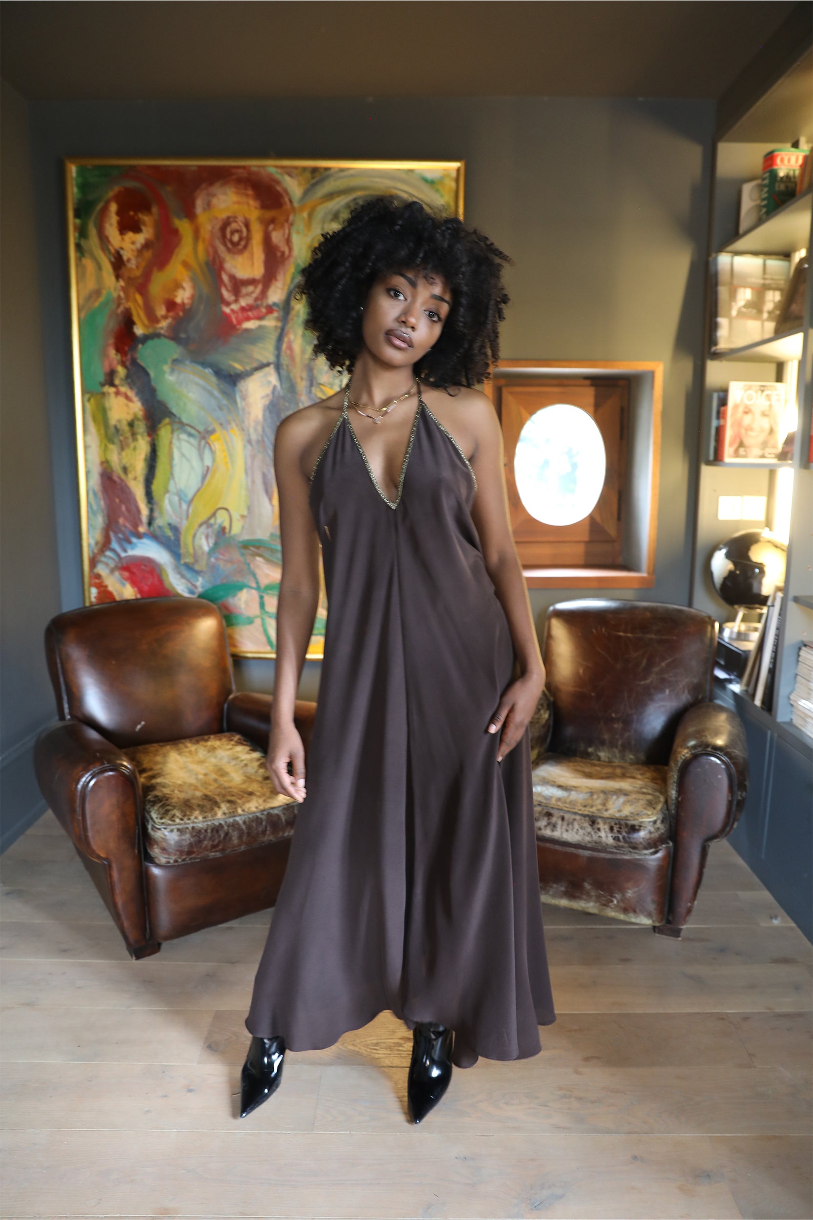 Rhodes Dress in Chocolate Silk