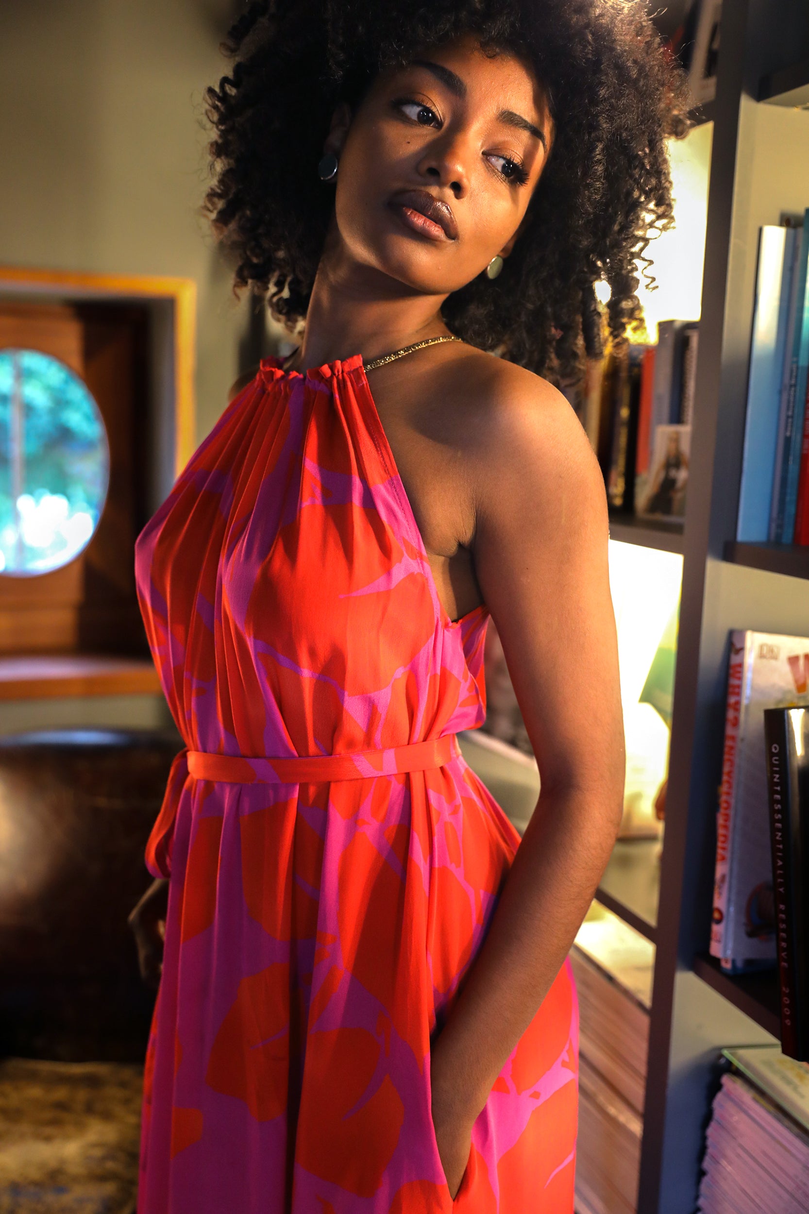 Astrea Dress in Magenta Foglia Print