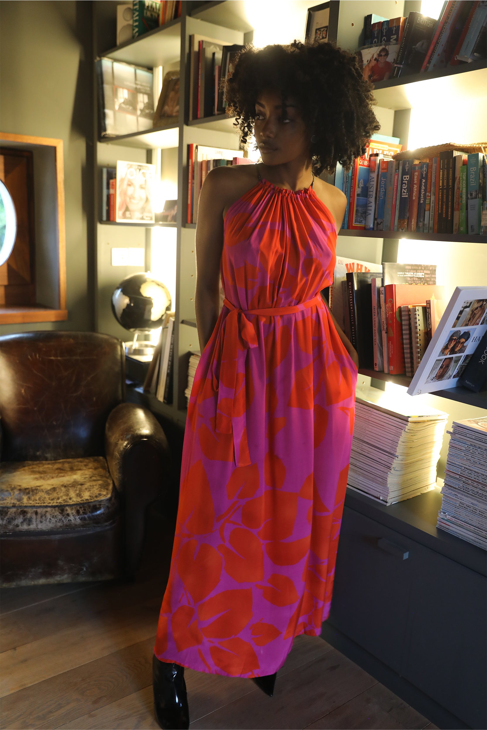 Astrea Dress in Magenta Foglia Print