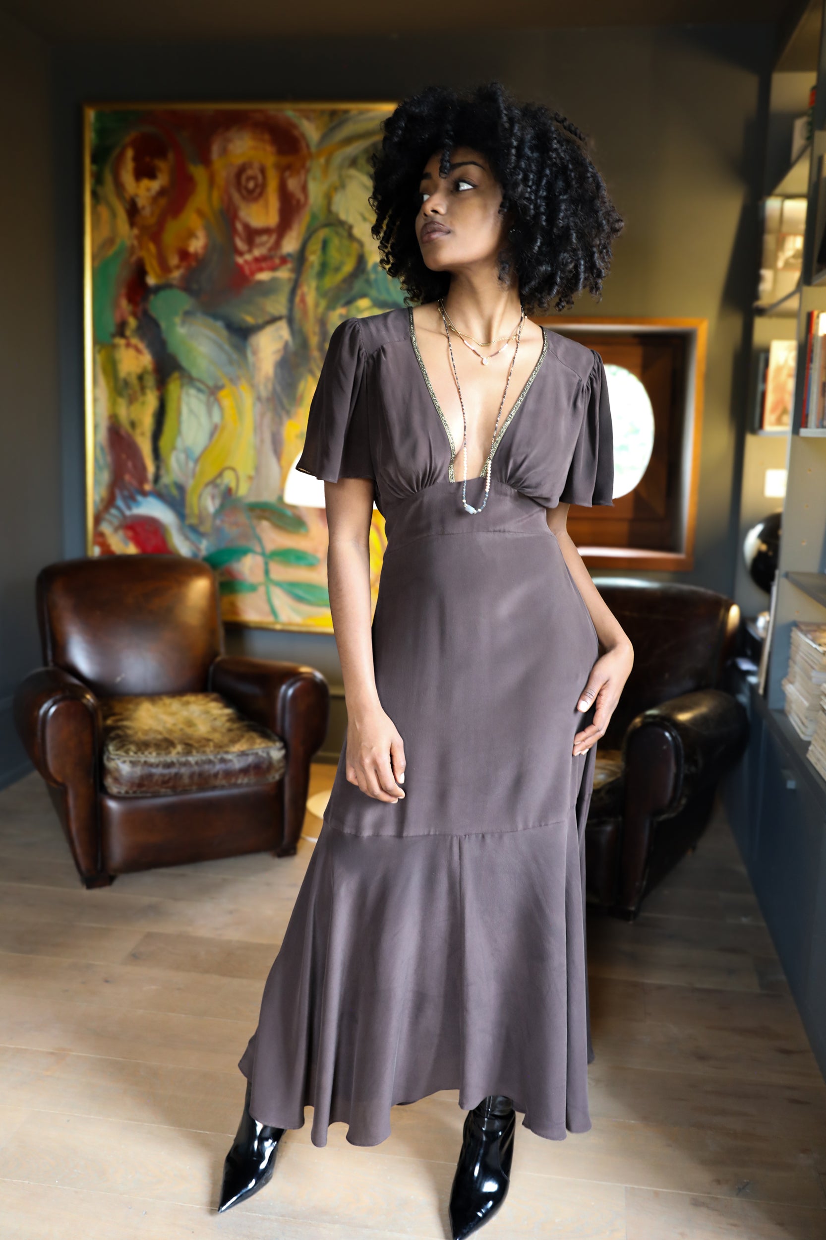 Iris Dress in Chocolate