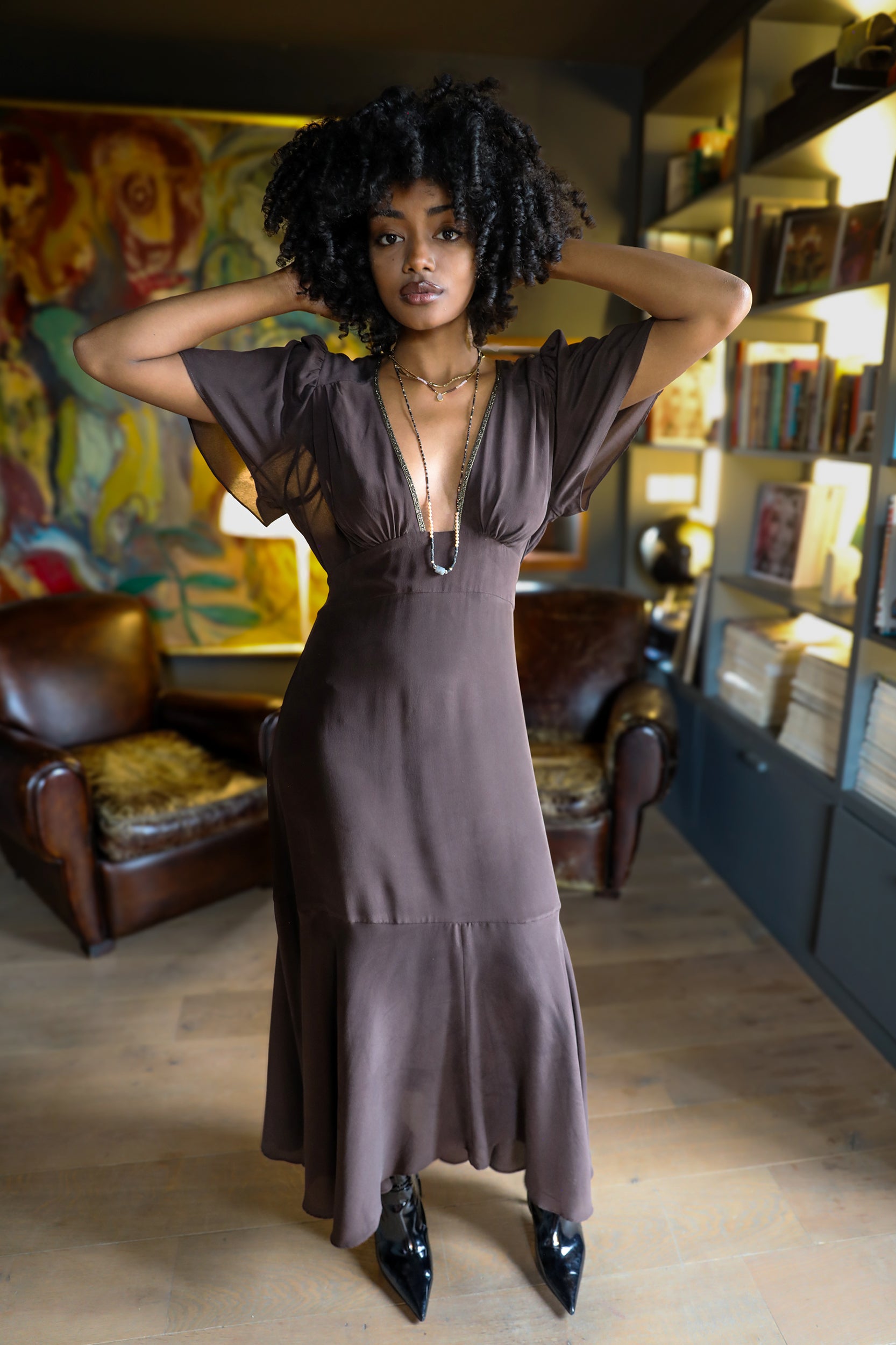 Iris Dress in Chocolate