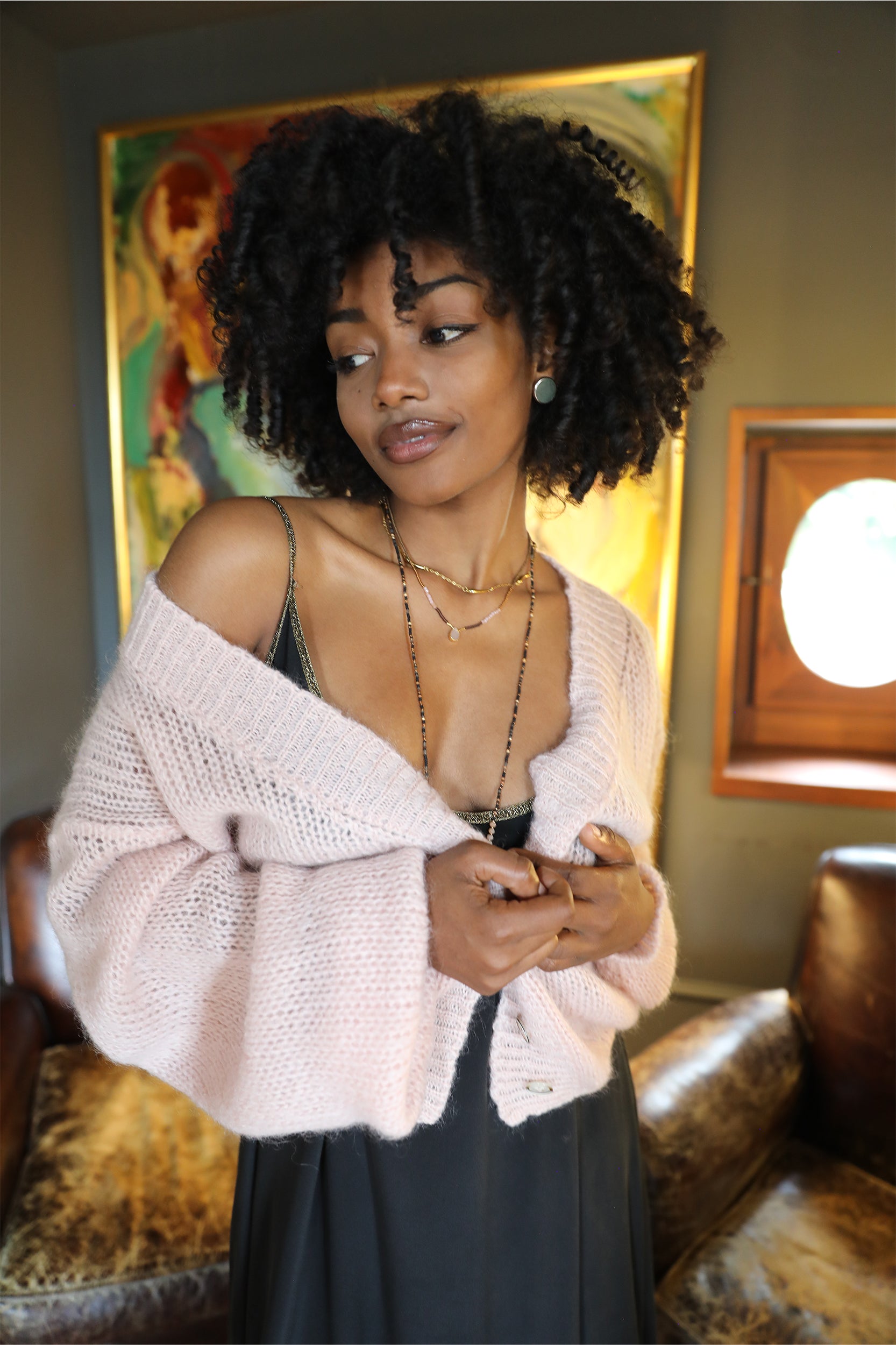 Cropped Cardigan in Blush