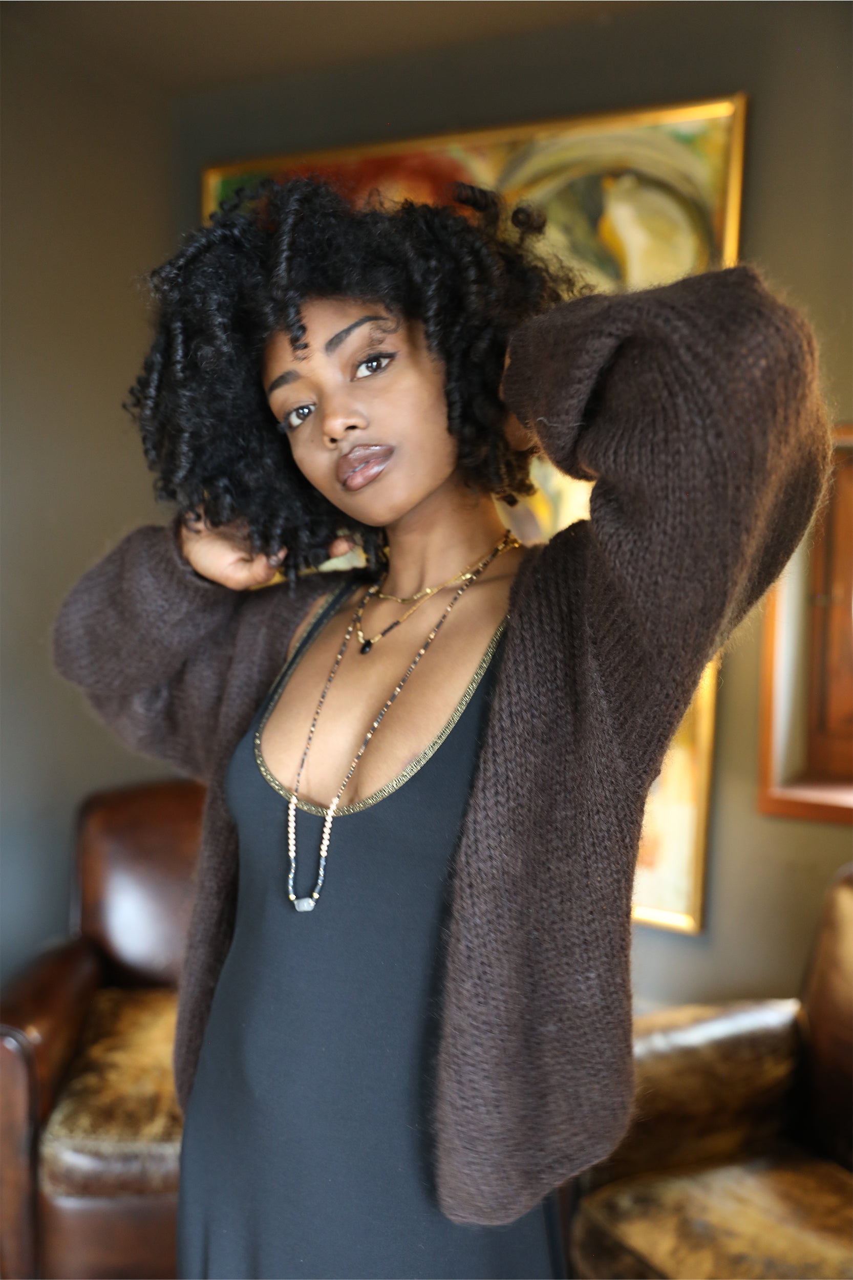 Cropped Cardigan in Chocolate