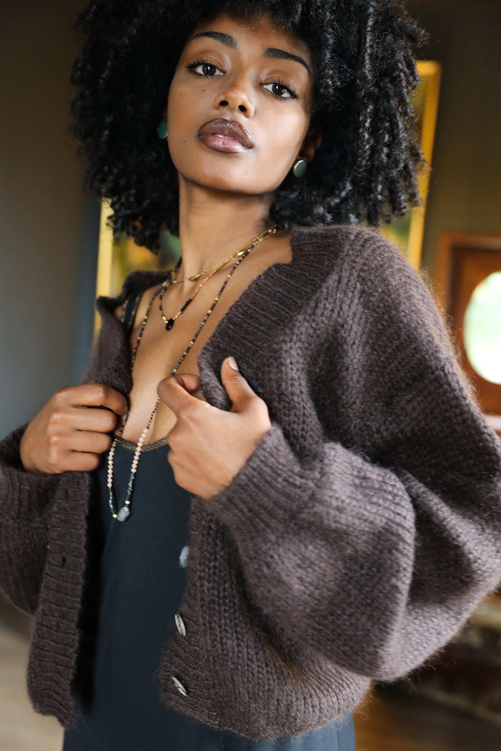 Cropped Cardigan in Chocolate