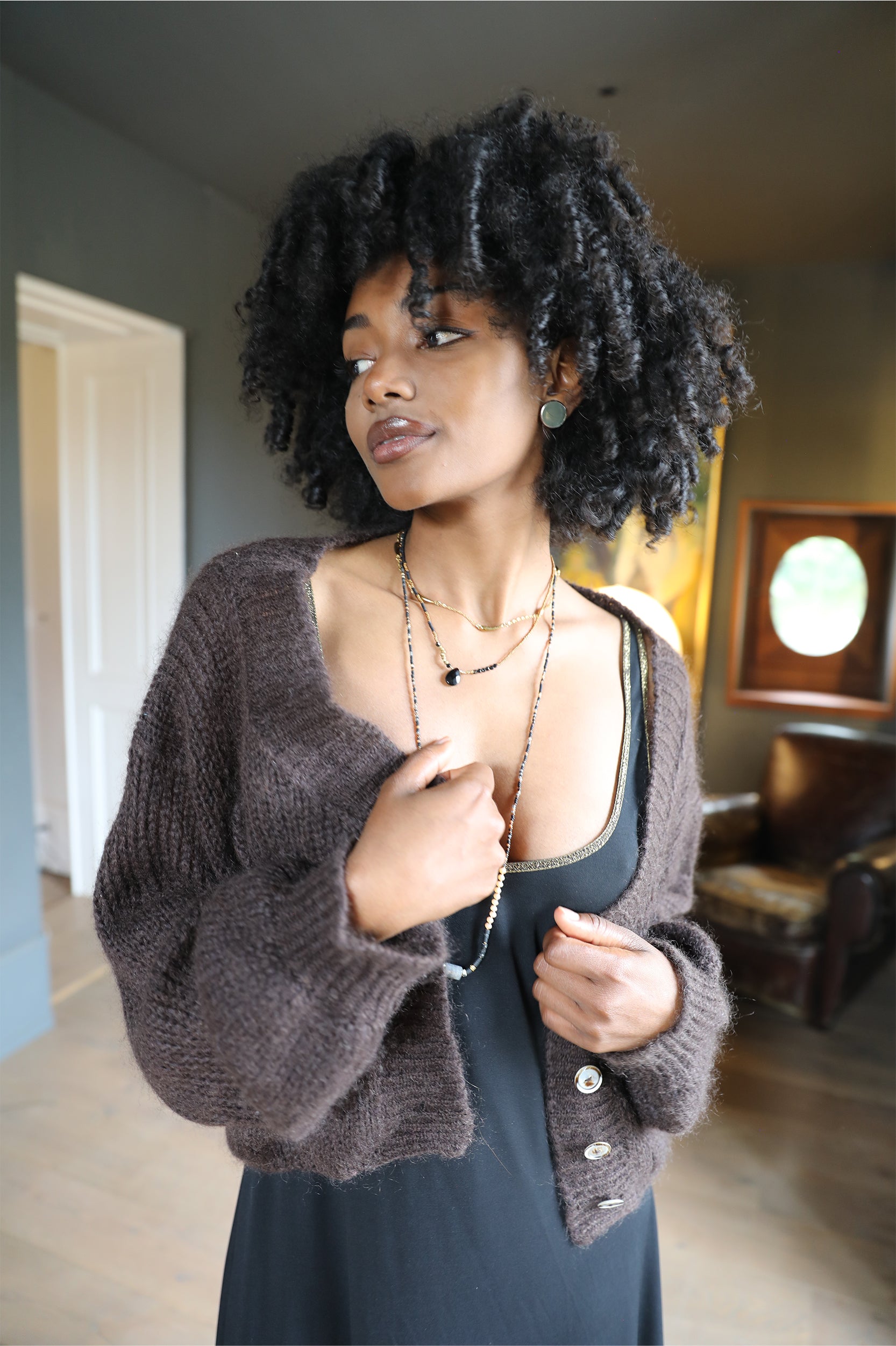 Cropped Cardigan in Chocolate