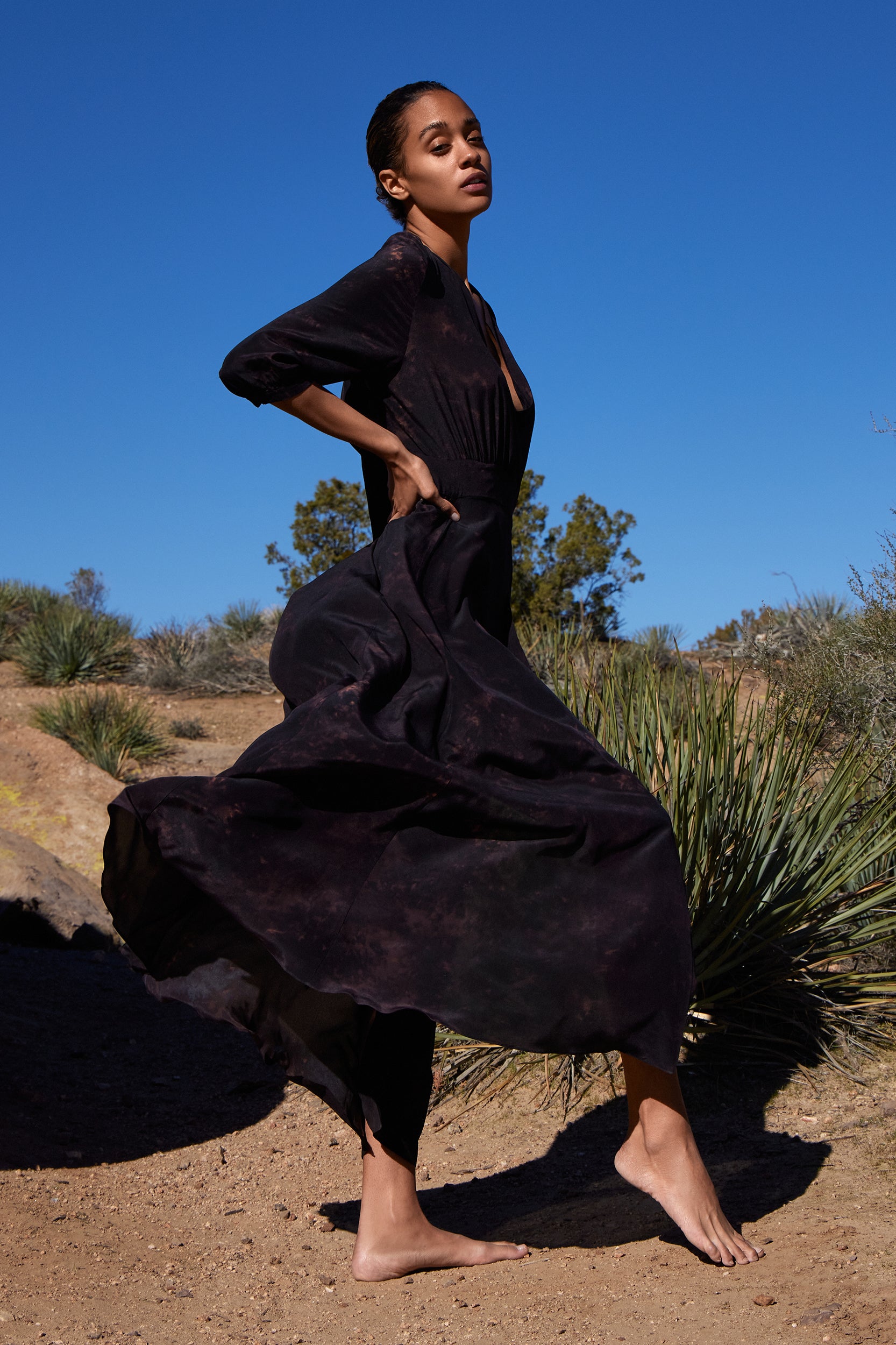 Athena in Tie-Dye Print Silk in Bitter Chocolate