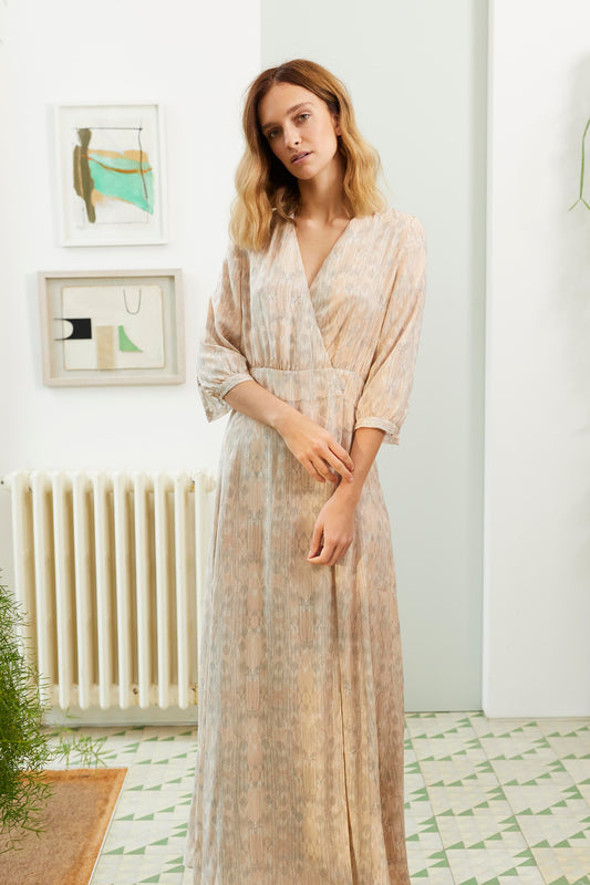 Athena in Balinese Feather Print in Sand Blush