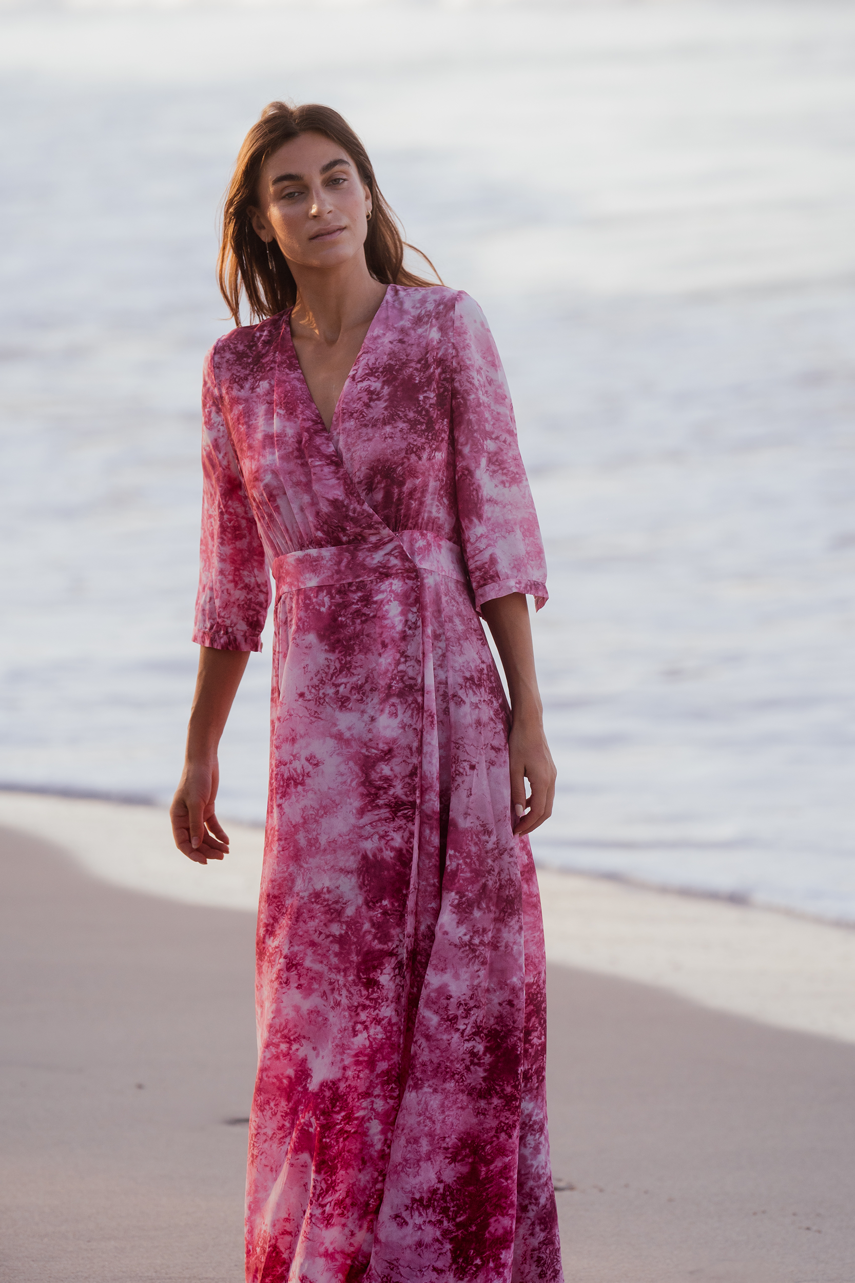 Athena in Tie-Dye Print Silk in Wild Orchid