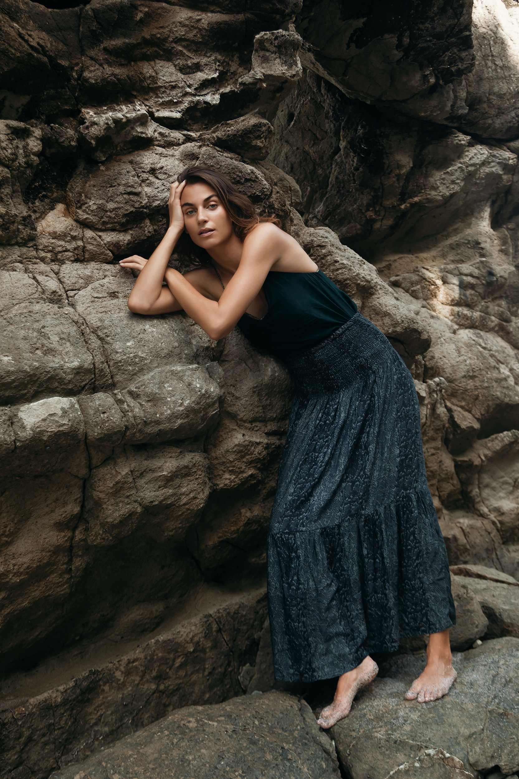 Gaia Skirt in Snake Print in Charcoal