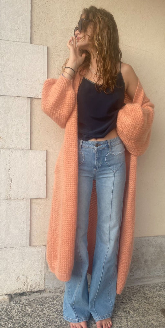 Long Bell- Sleeved Cardigan in Apricot