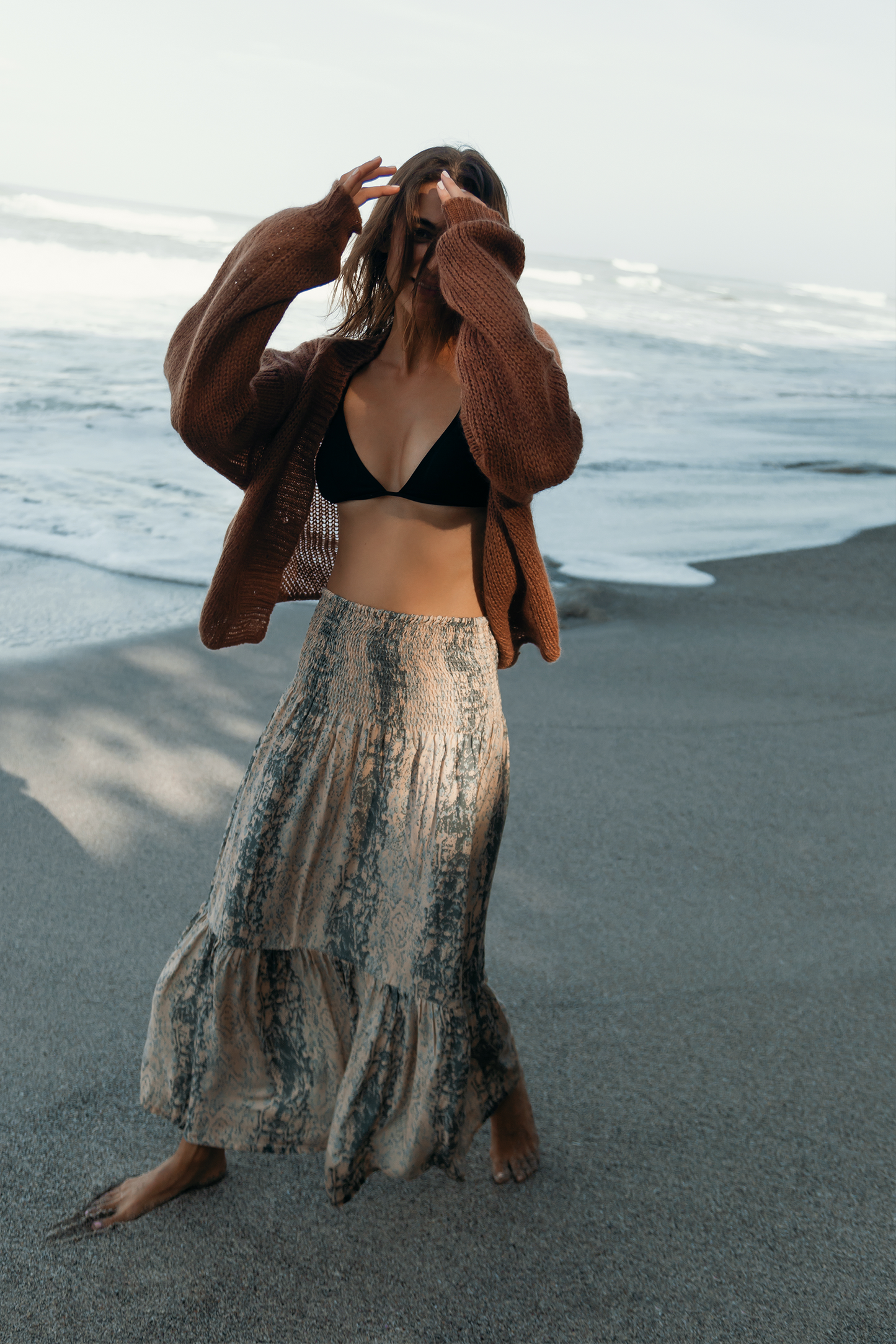 Gaia Skirt in Snake Print in Sand Blush