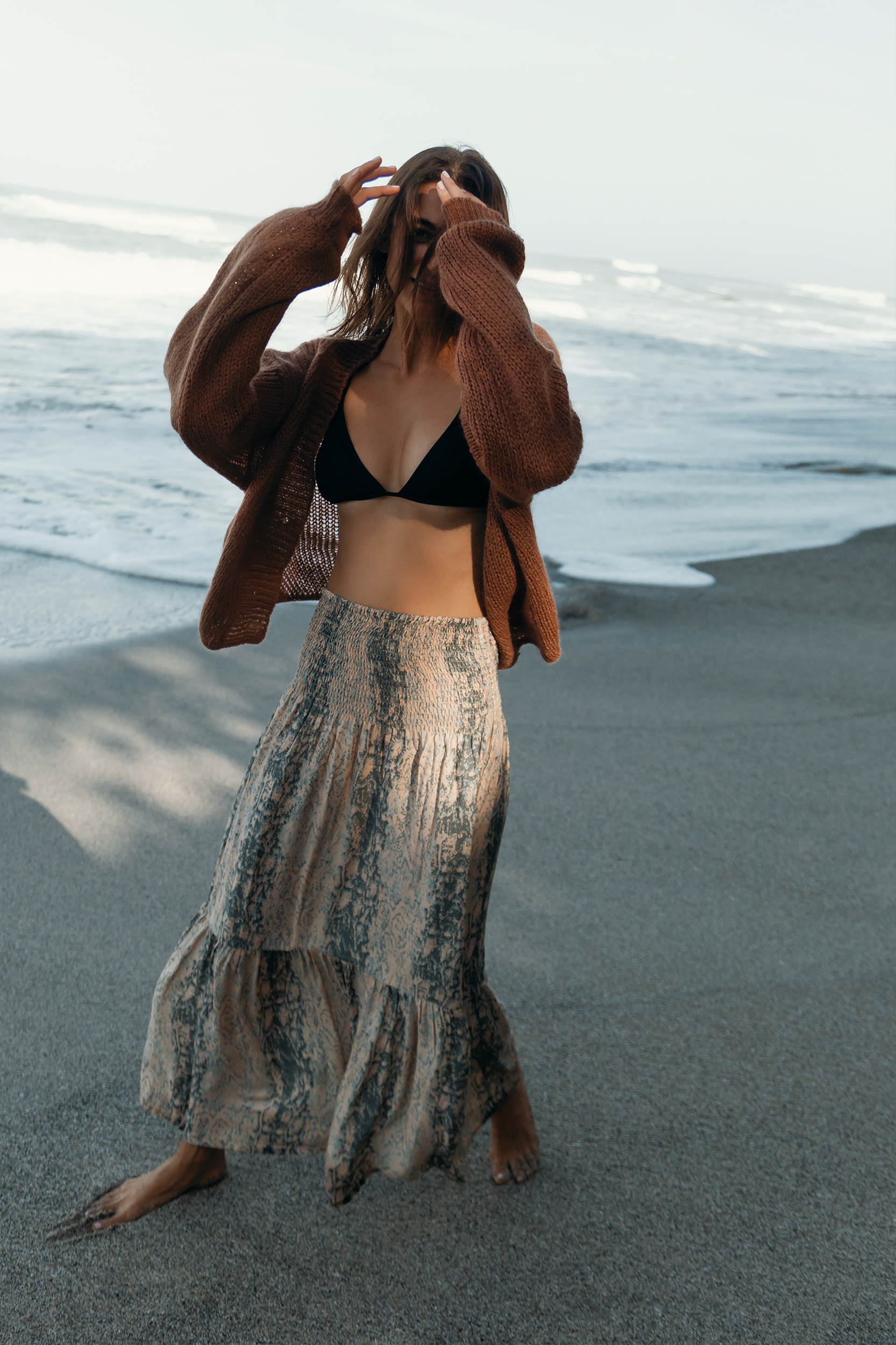 Gaia Skirt in Snake Print in Sand Blush