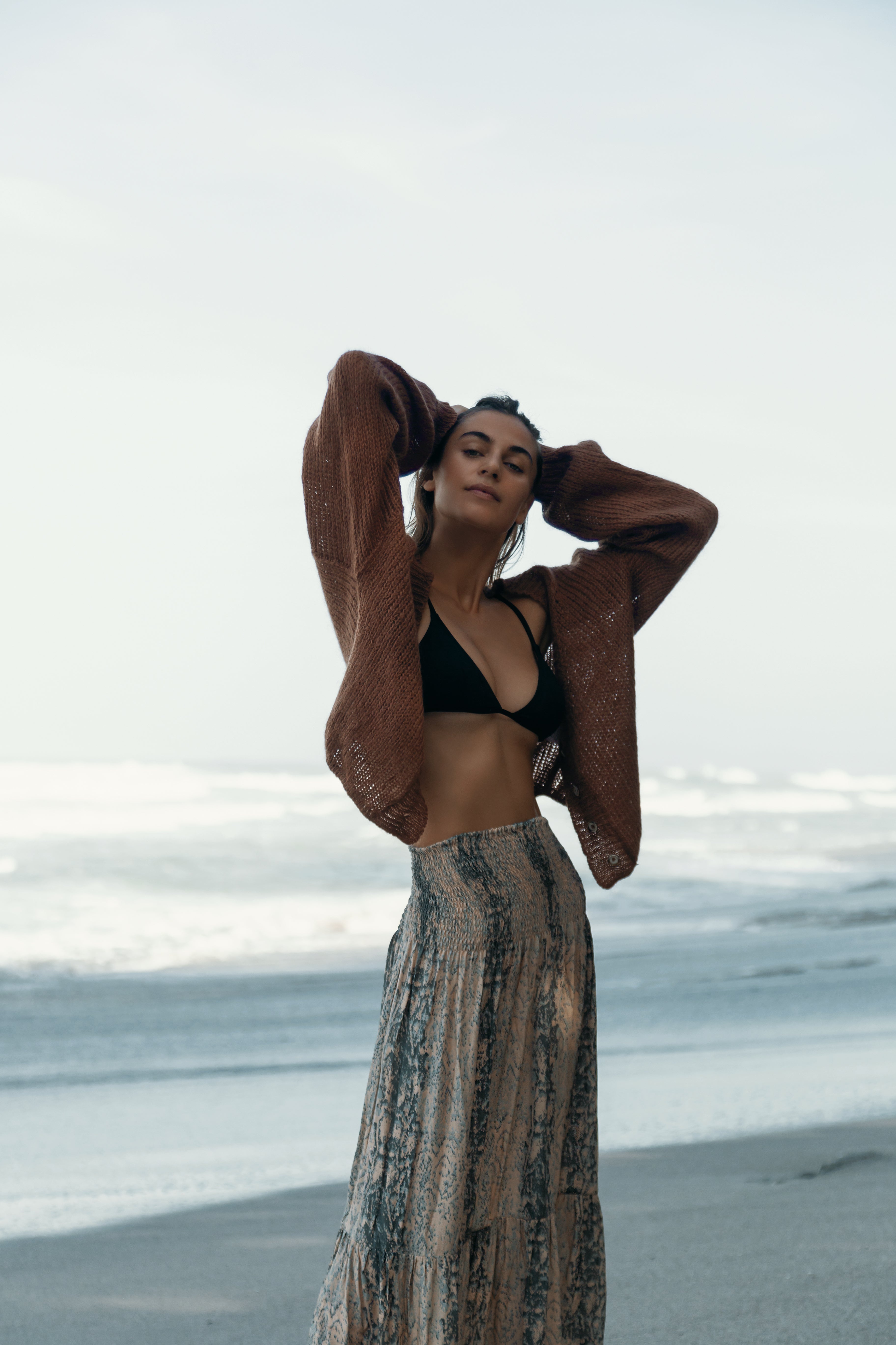 Gaia Skirt in Snake Print in Sand Blush