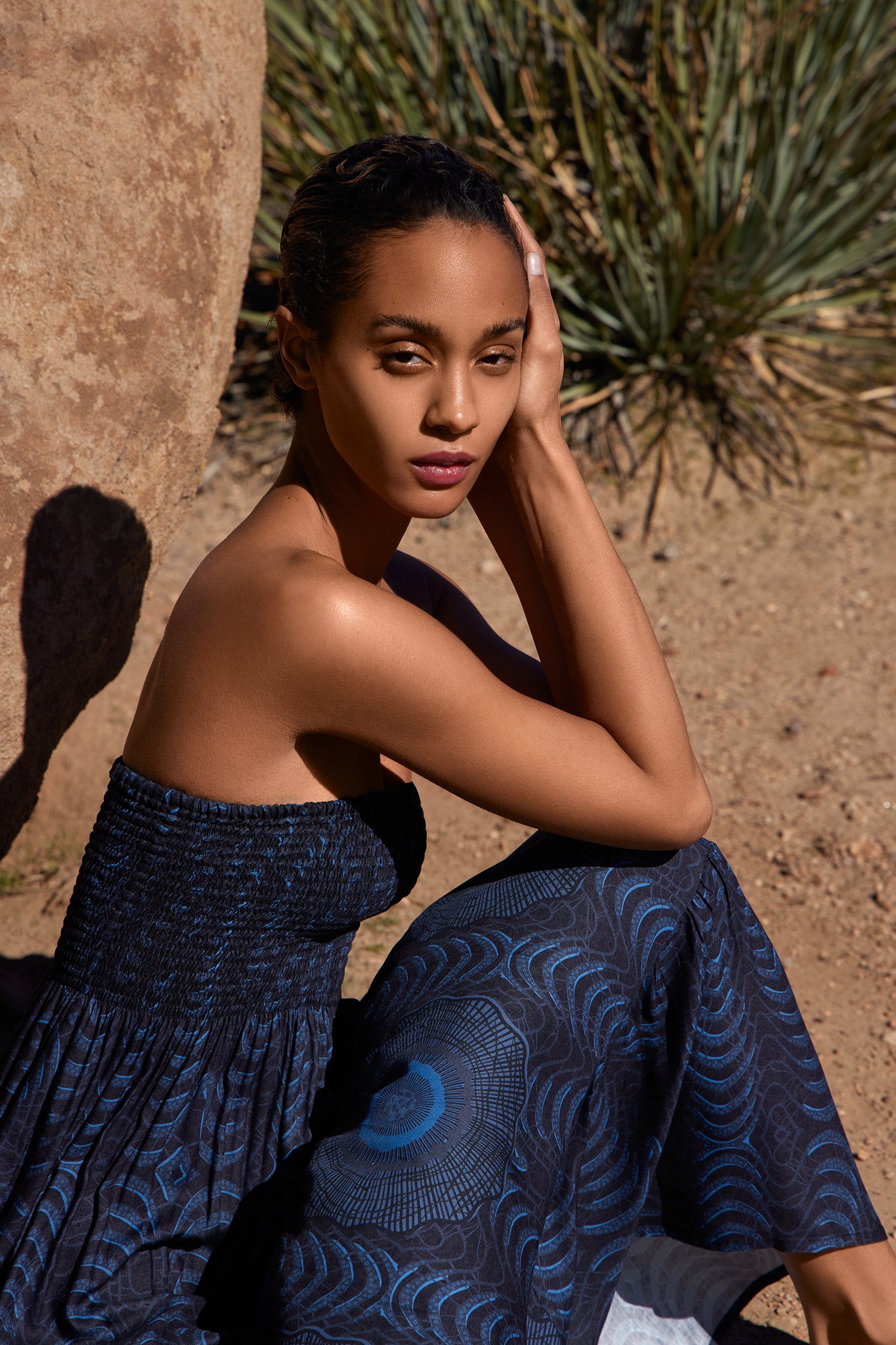 Gaia Dress in Midnight Blue African Peacock Print