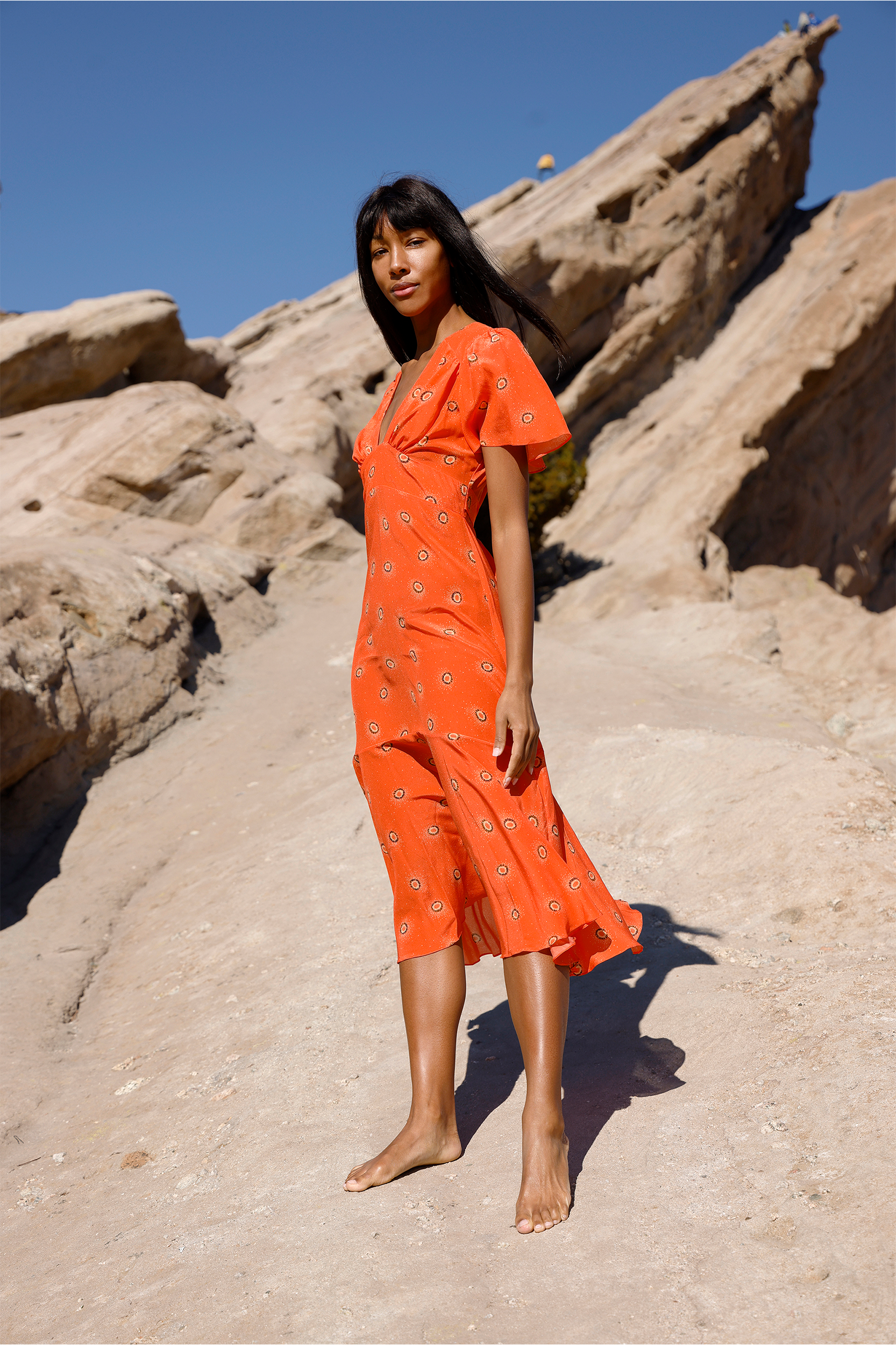Iris in Medusa Print Silk in Coral