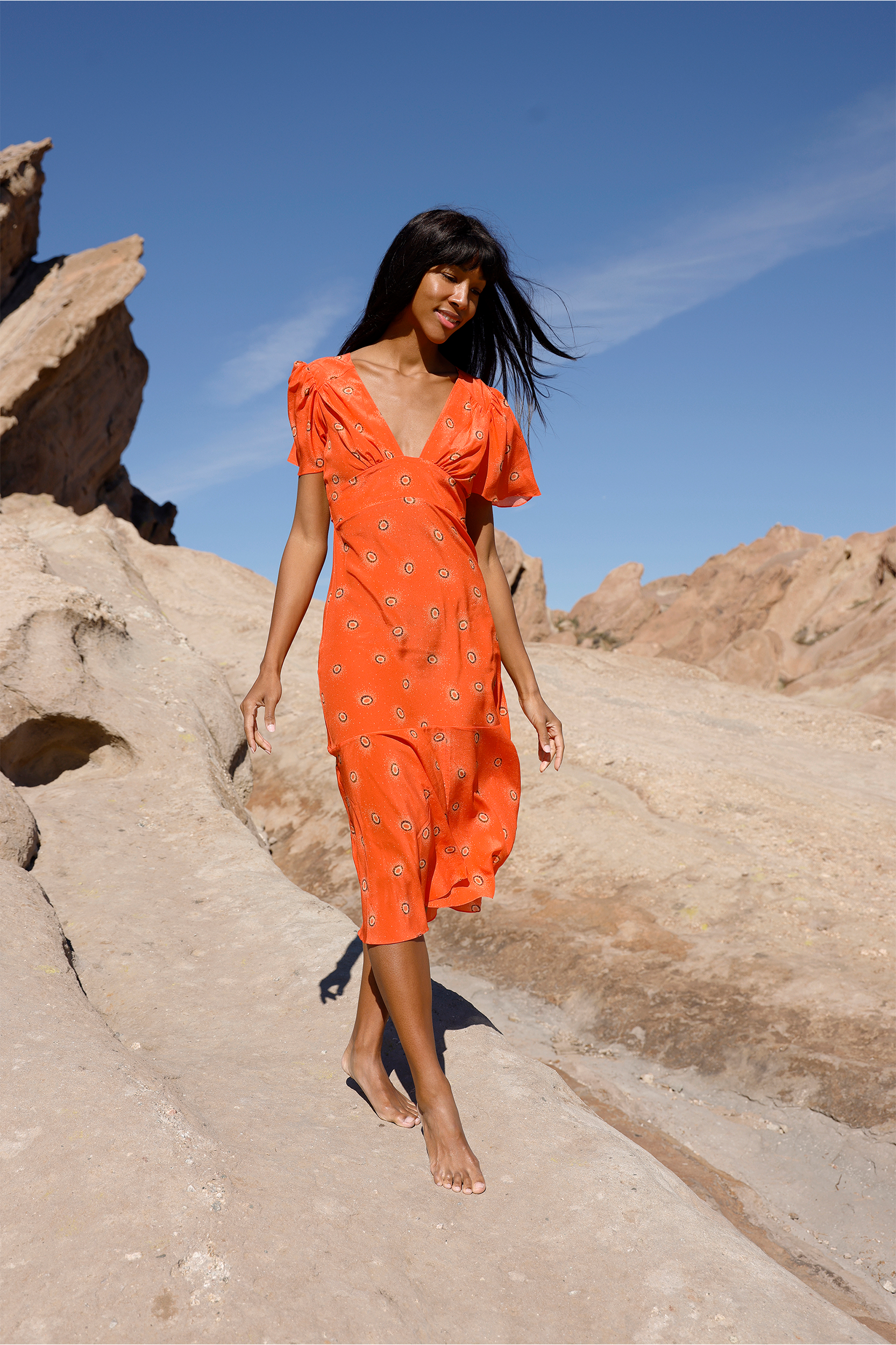 Iris in Medusa Print Silk in Coral