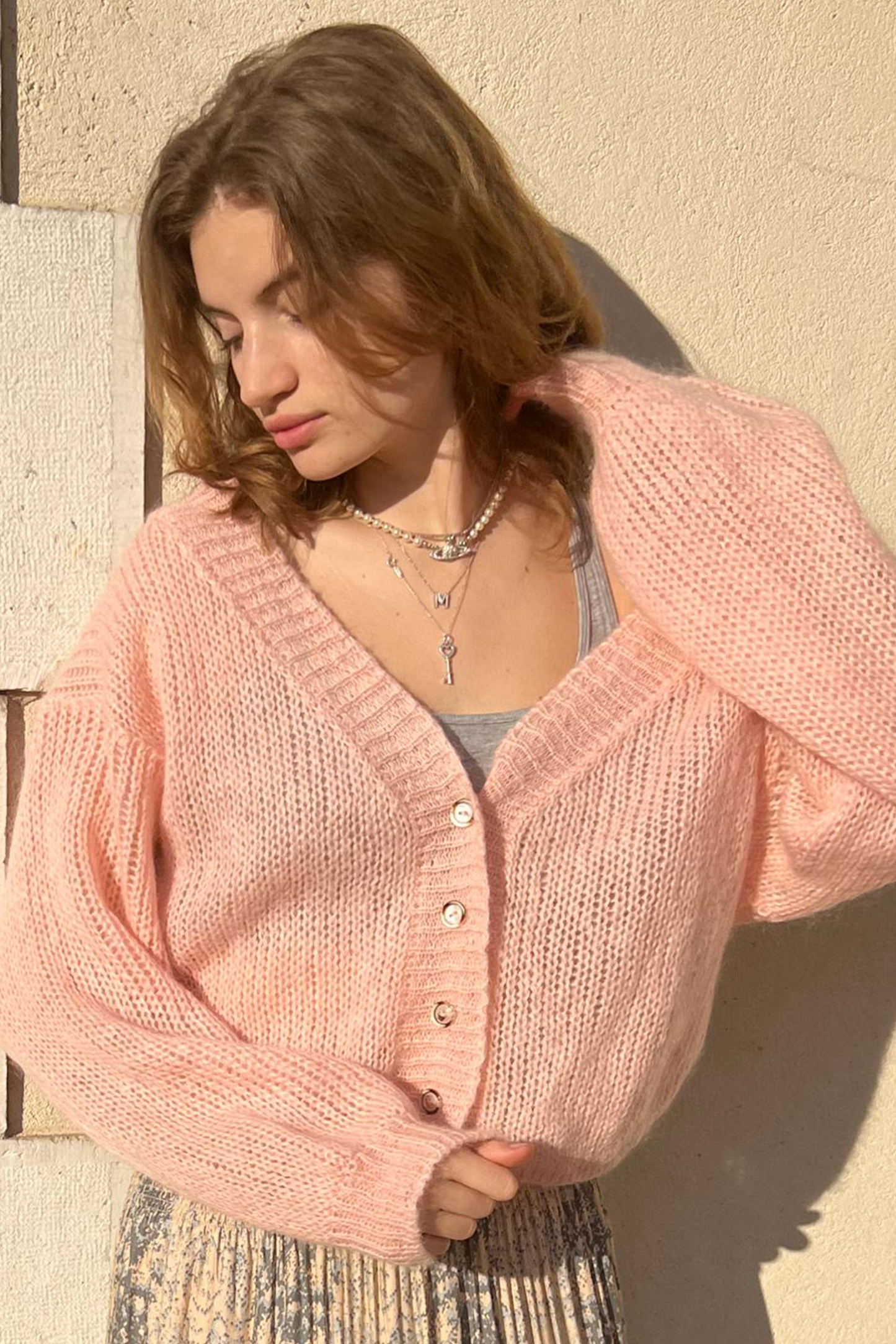 Cropped Cardigan in Pale Pink