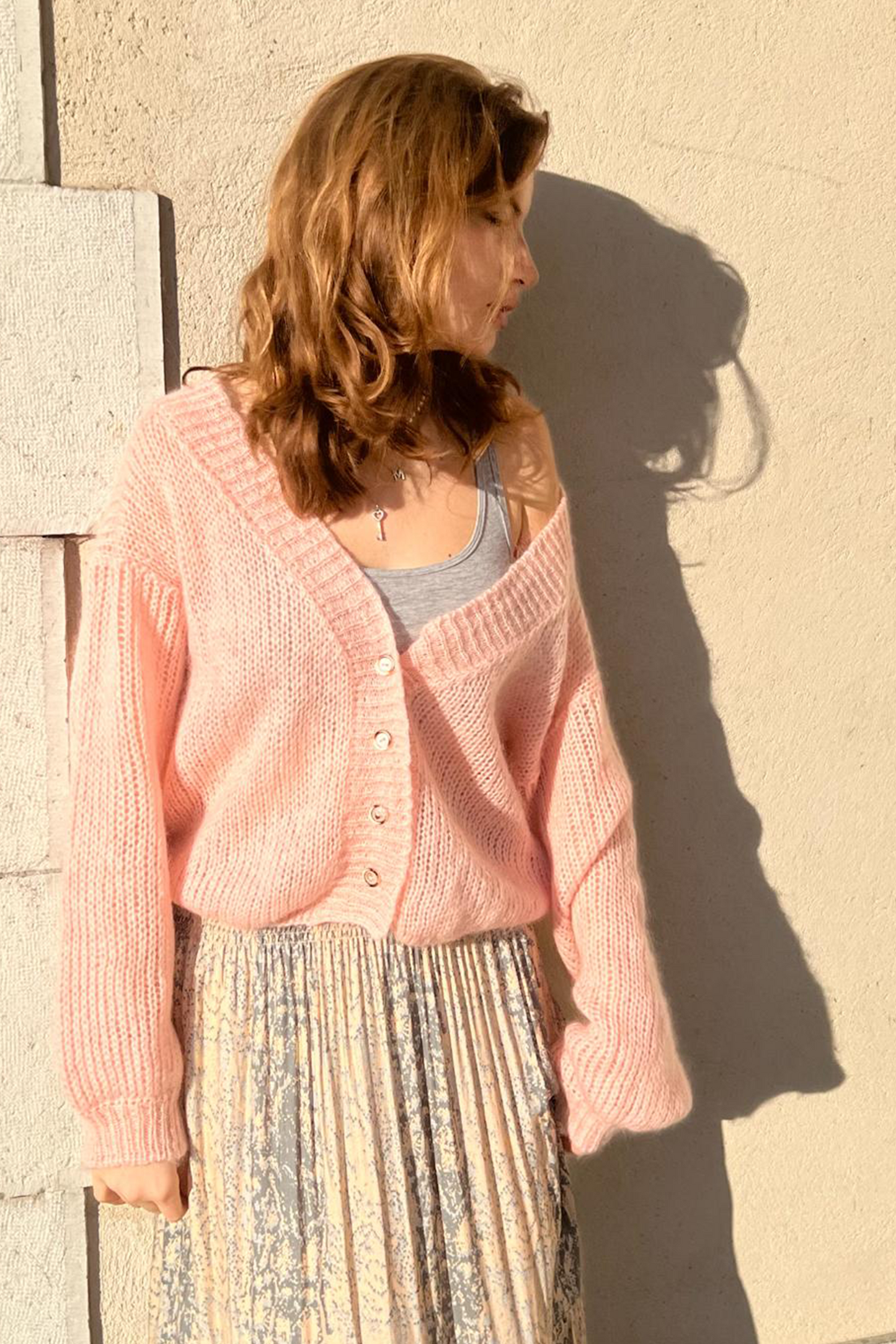 Cropped Cardigan in Pale Pink