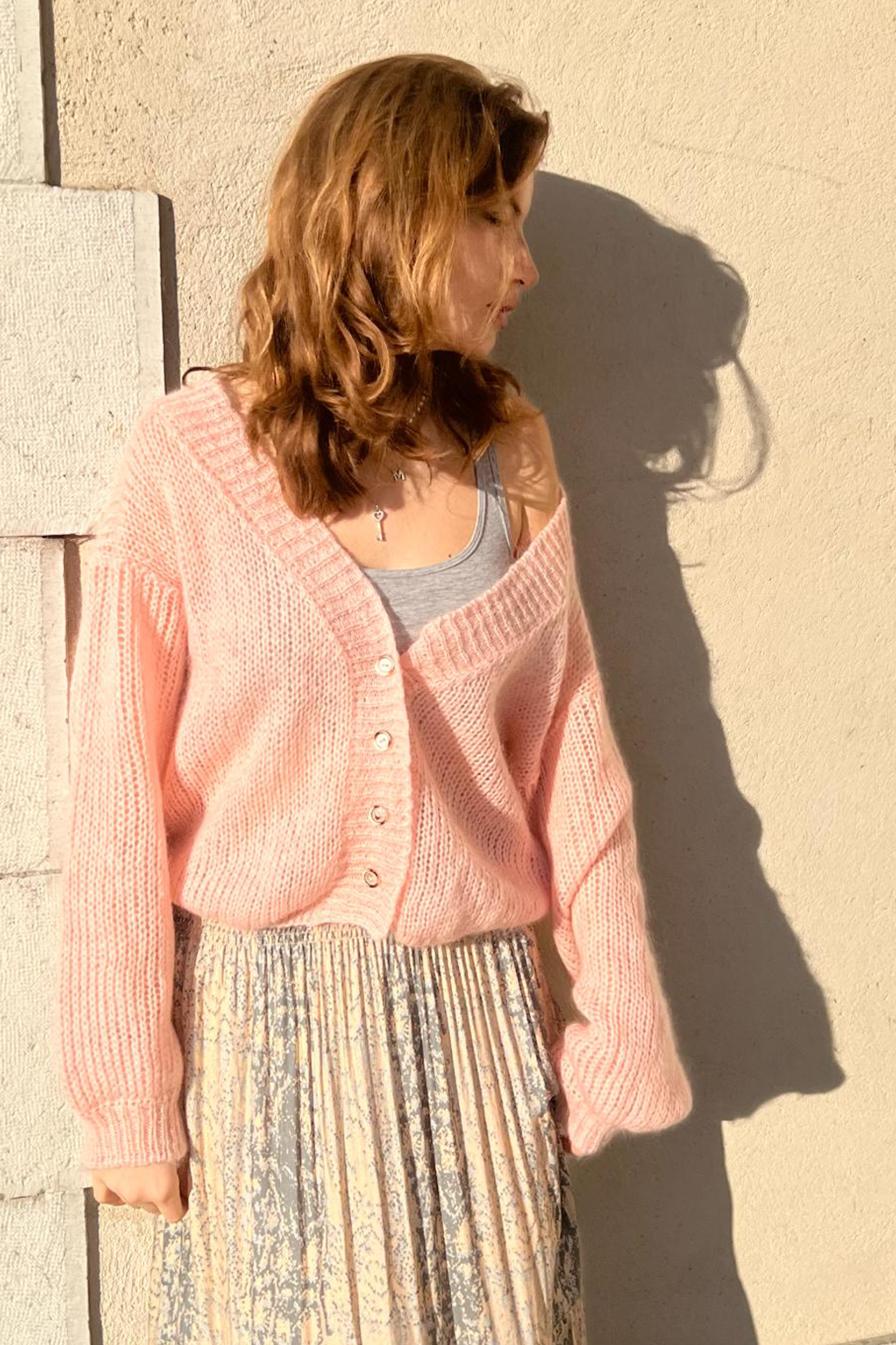 Pale pink cropped sales cardigan